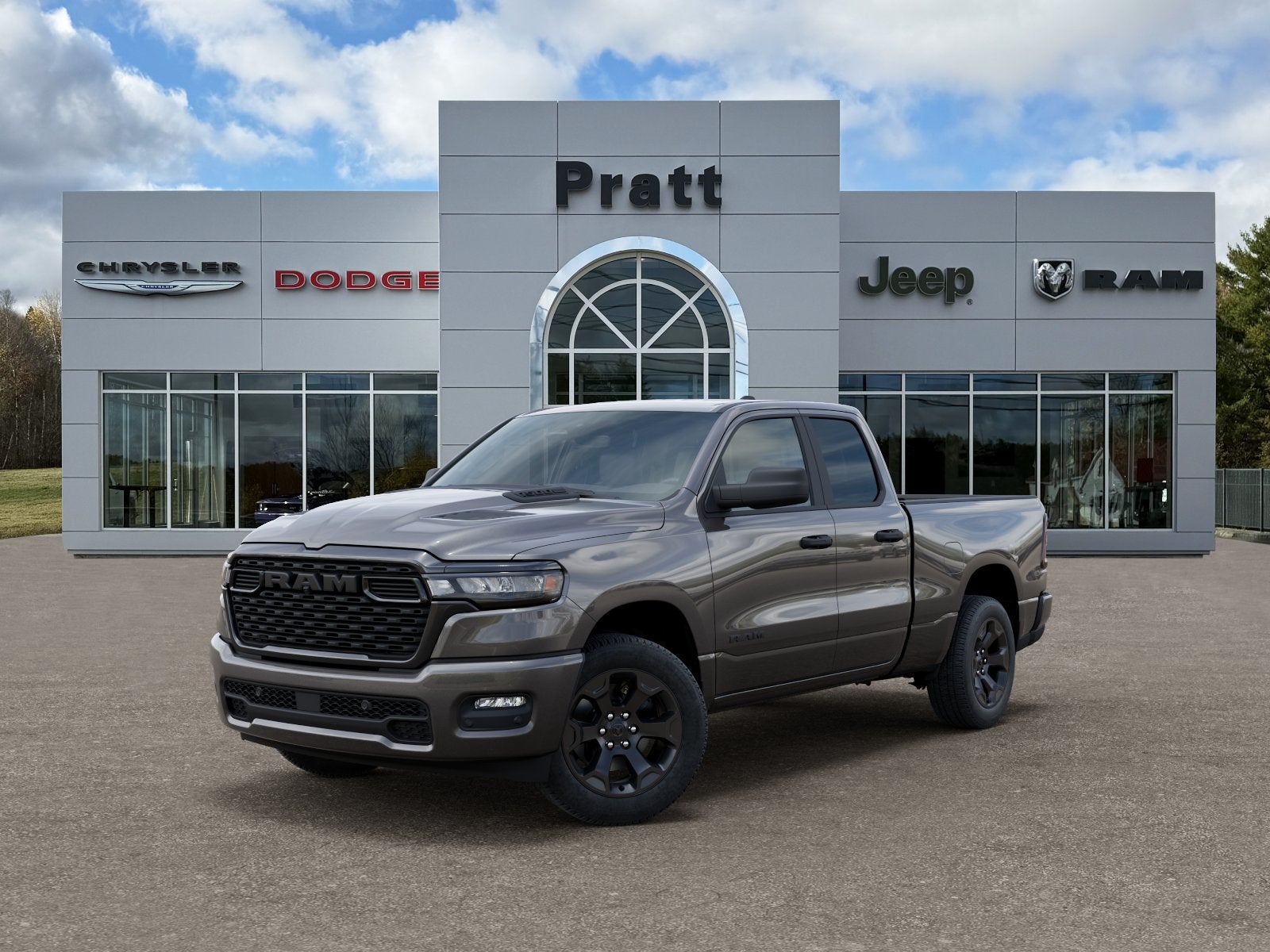 2026 RAM Ram 1500 RAM 1500 EXPRESS QUAD CAB 4X4 6'4' BOX in Granite Crystal Metallic Clear-Coat Exterior Paint — front three-quarter view