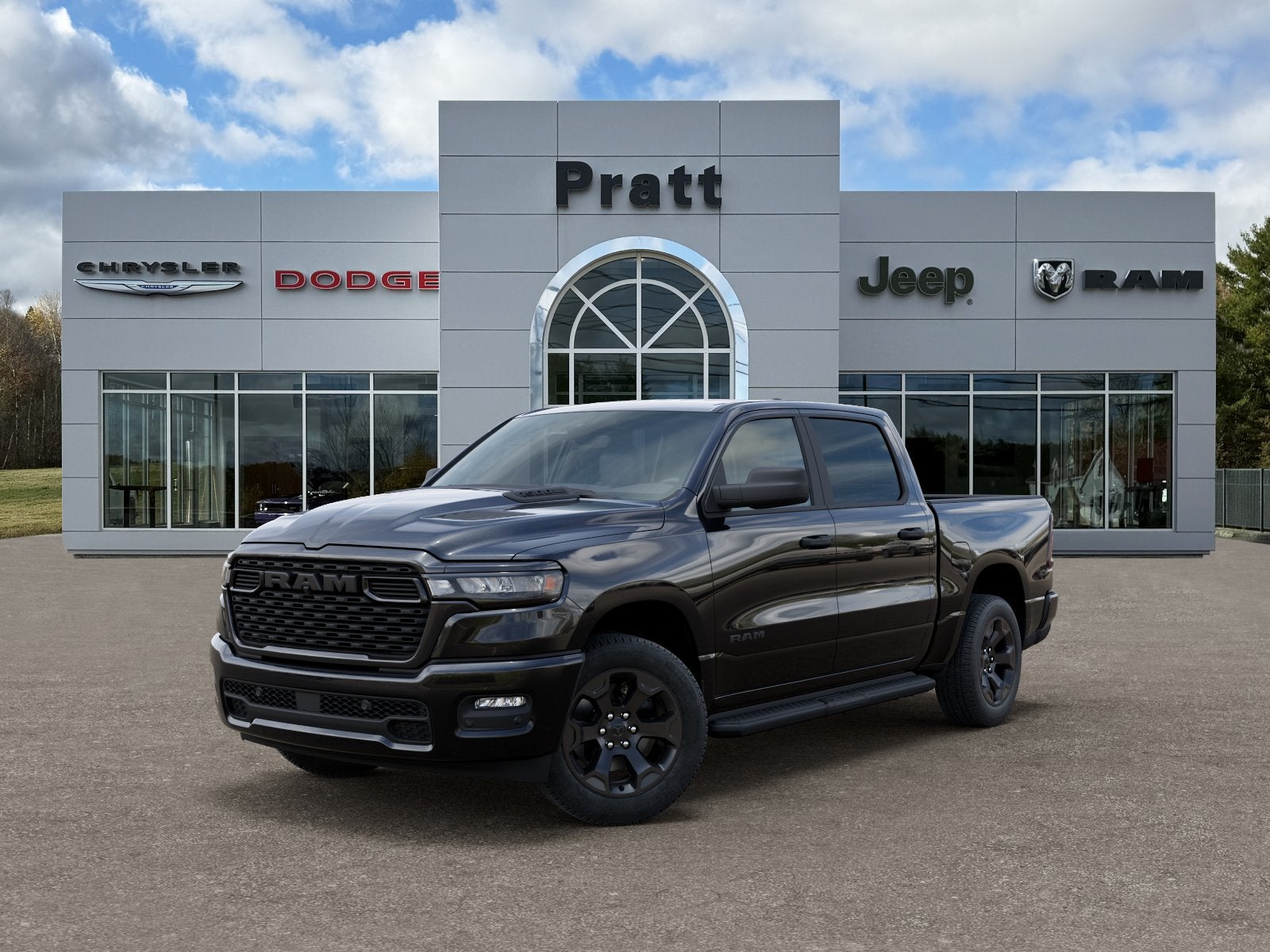 2026 RAM Ram 1500 RAM 1500 EXPRESS CREW CAB 4X4 5'7' BOX in Diamond Black Crystal Pearl-Coat Exterior Paint — front three-quarter view