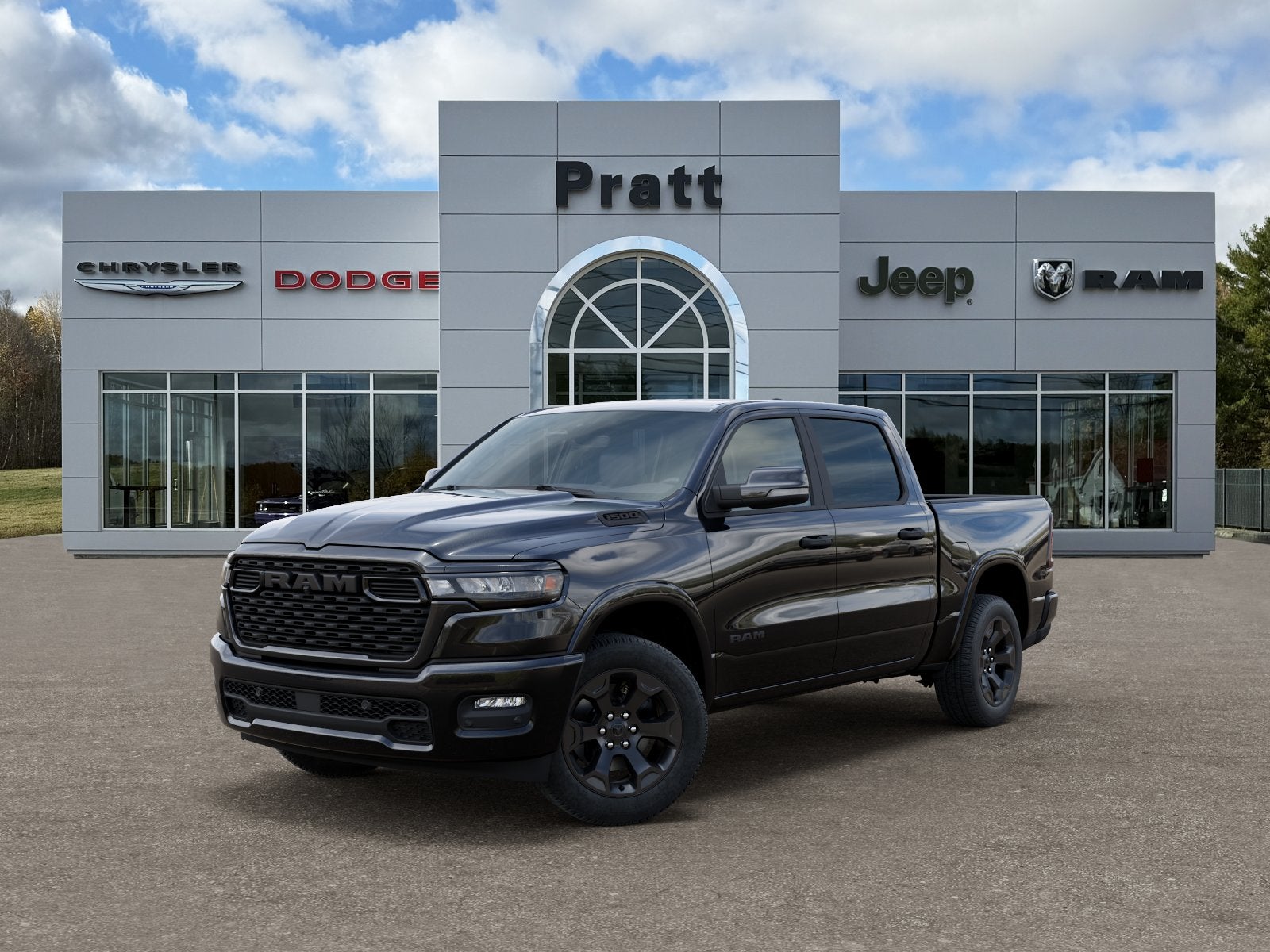 2026 RAM Ram 1500 RAM 1500 BIG HORN CREW CAB 4X4 5'7' BOX in Diamond Black Crystal Pearl-Coat Exterior Paint — front three-quarter view