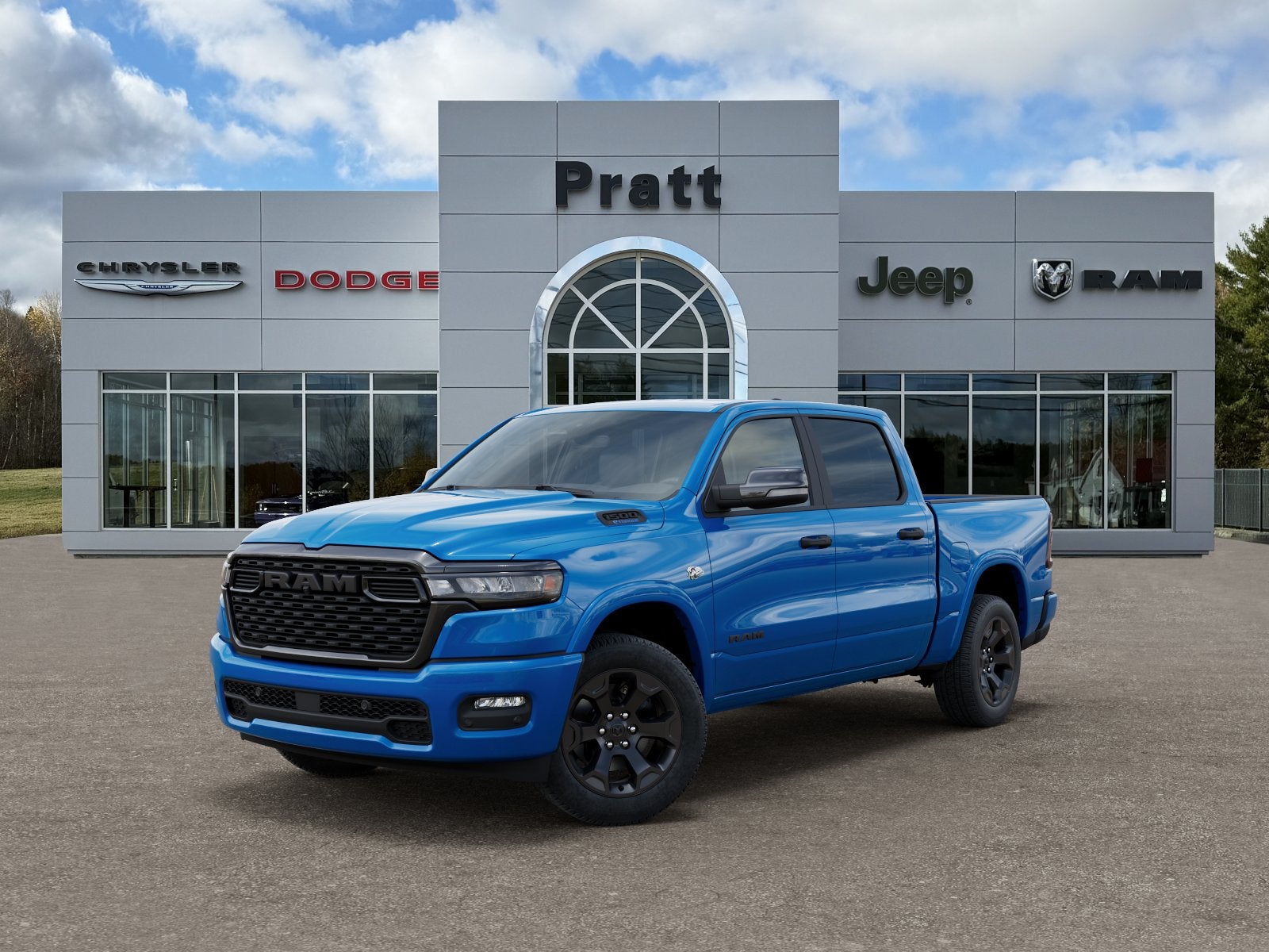 2026 RAM Ram 1500 RAM 1500 BIG HORN CREW CAB 4X4 5'7' BOX in Hydro Blue Pearl-Coat Exterior Paint — front three-quarter view