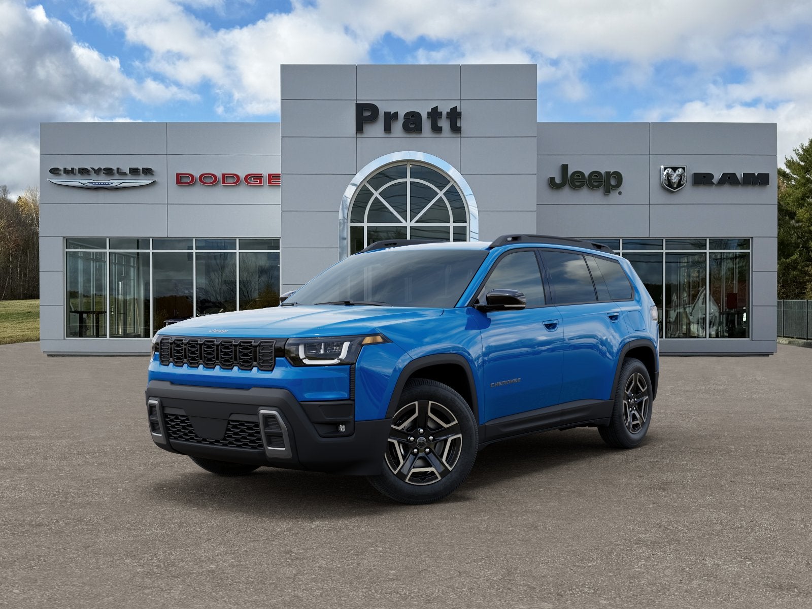 2026 Jeep Cherokee CHEROKEE LIMITED 4X4 in Hydro Blue Pearl-Coat Exterior Paint — front three-quarter view