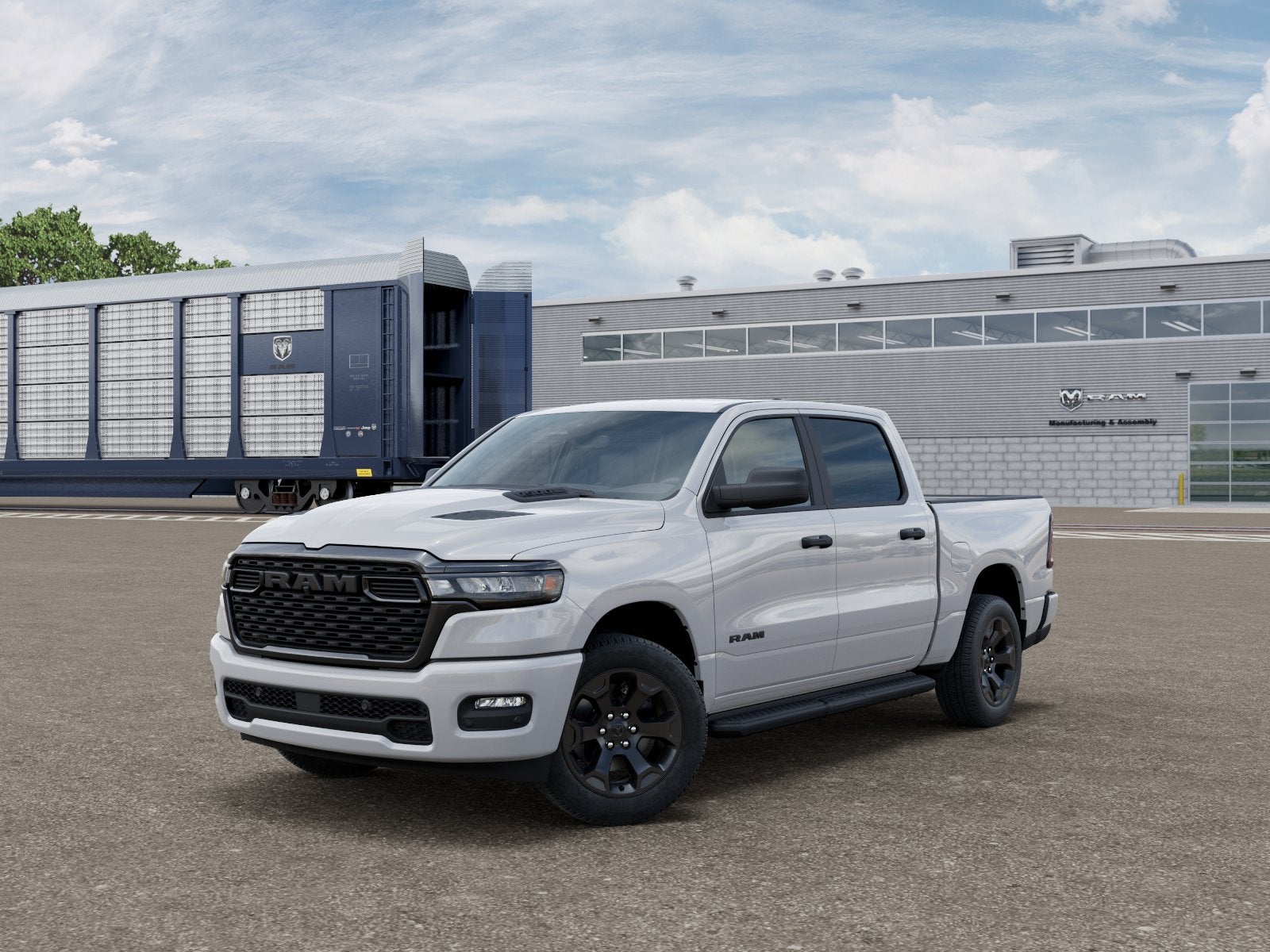 2026 RAM 1500 Express 4x4 Crew Cab 5'7" Box in Bright White Clear Coat — front three-quarter view