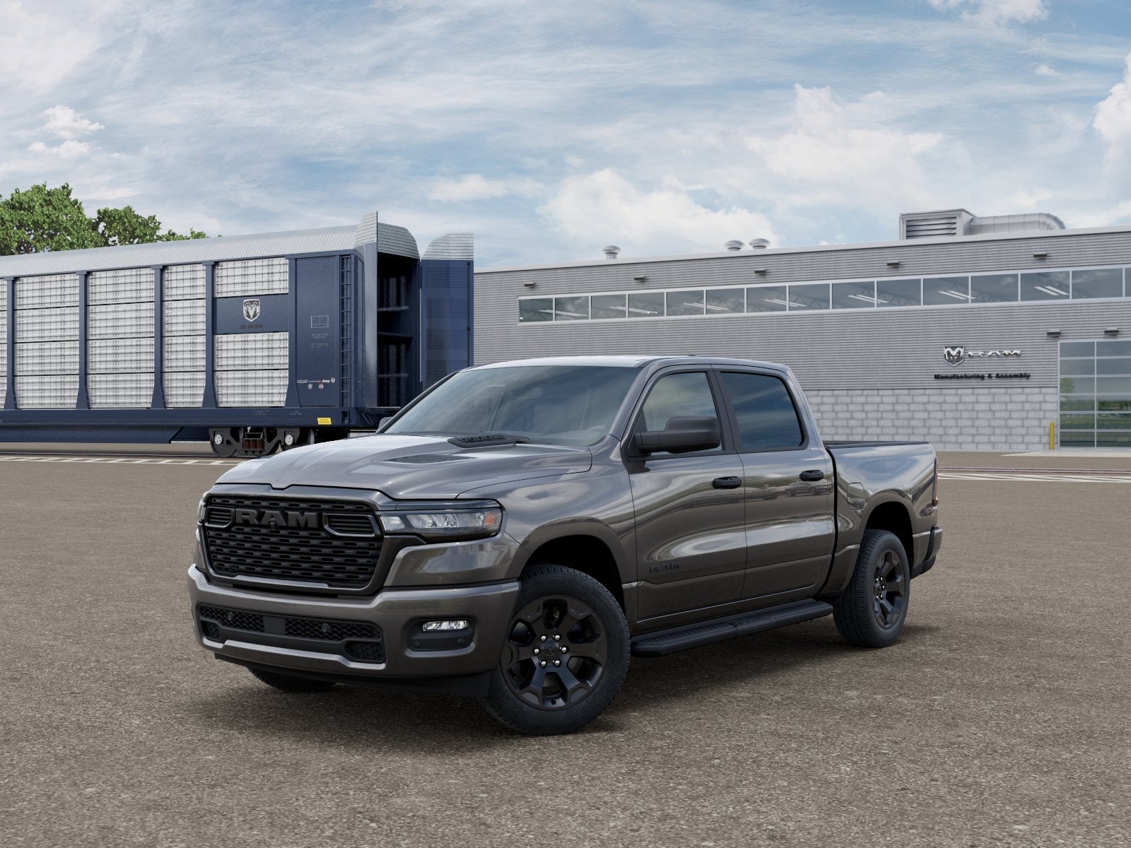 2026 RAM Ram 1500 RAM 1500 EXPRESS CREW CAB 4X4 5'7' BOX in Granite Crystal Metallic Clear-Coat Exterior Paint — front three-quarter view